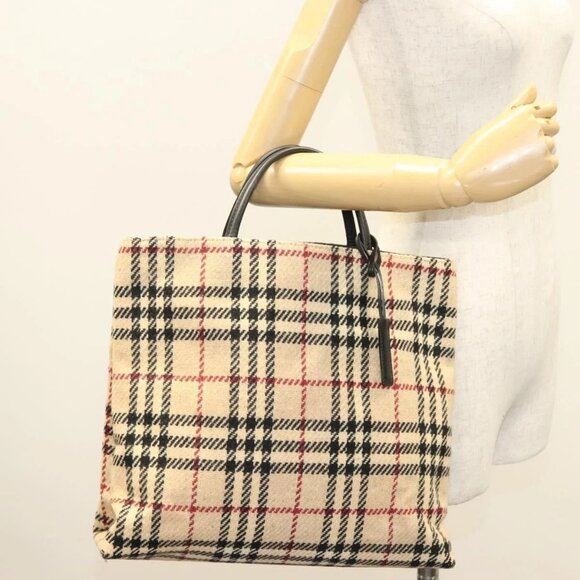 BURBERRY Nova Check Hand Bag Wool Beige Auth - Picture 13 of 15